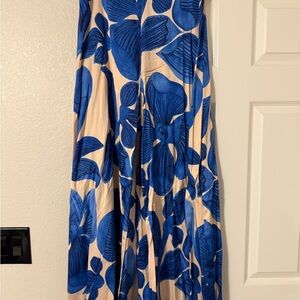 Corey Lynn Calter Blue and Cream Satin Pants